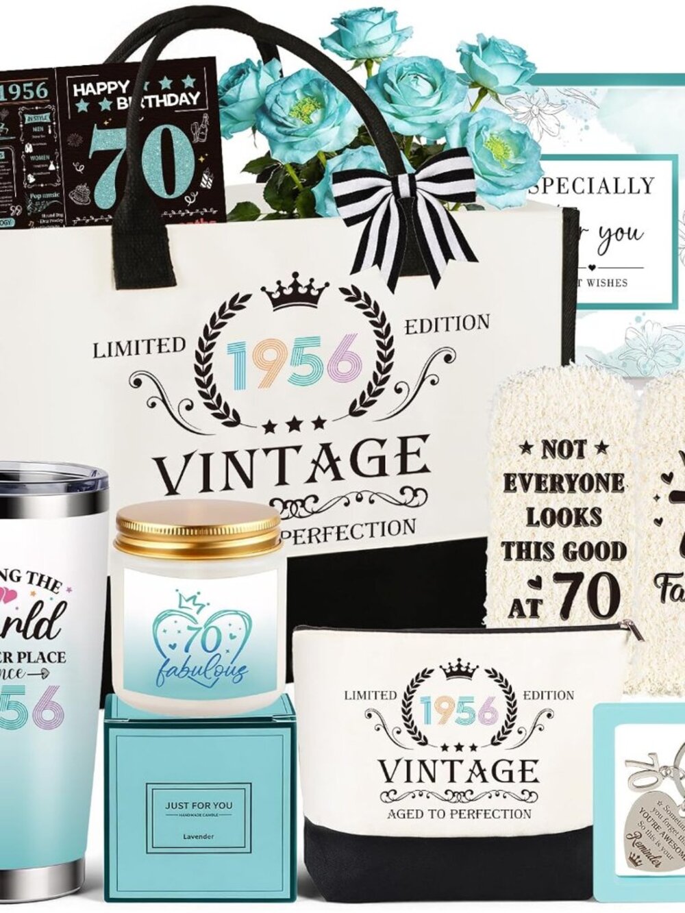 70th Birthday Gifts For Women, Vintage 1956 Happy 70th Birthday Gifts Basket For